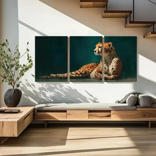 3pcs Artistic Cheetah Illustration Wildlife Art Metal Print Ready to Hang Art