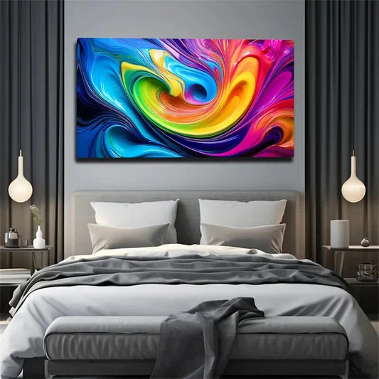 Swirling Colors Design In Blue Wall Art Canvas Office Home Room Framed 120x60cm