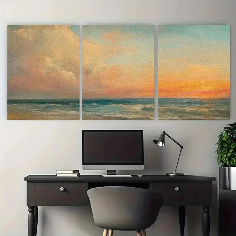3pcs Vibrant Dark and Moody Seascape Metal Print Ready to Hang Art