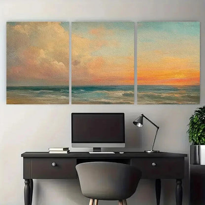 3pcs Vibrant Dark and Moody Seascape Metal Print Ready to Hang Art