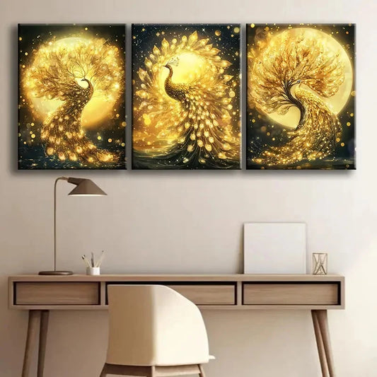 3pcs The Tree of Life an Elegant Peacock Metal Print Ready to Hang Art