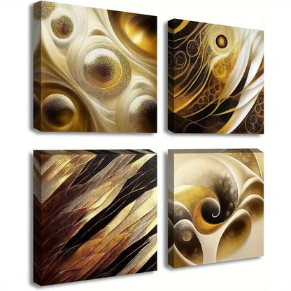 4pcs Abstract Gold Canvas Wall Art Black & Gold Wall Art Canvas Framed