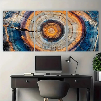3pcs Wood Tree Rings Illustration Metal Print Ready to Hang Art