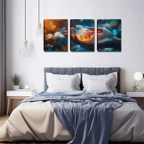 3pcs Hand Holding Gemstone Design, Rustic Wall Art Canvas Unframed - High Quality Print 100% Australian Made Wall Canvas