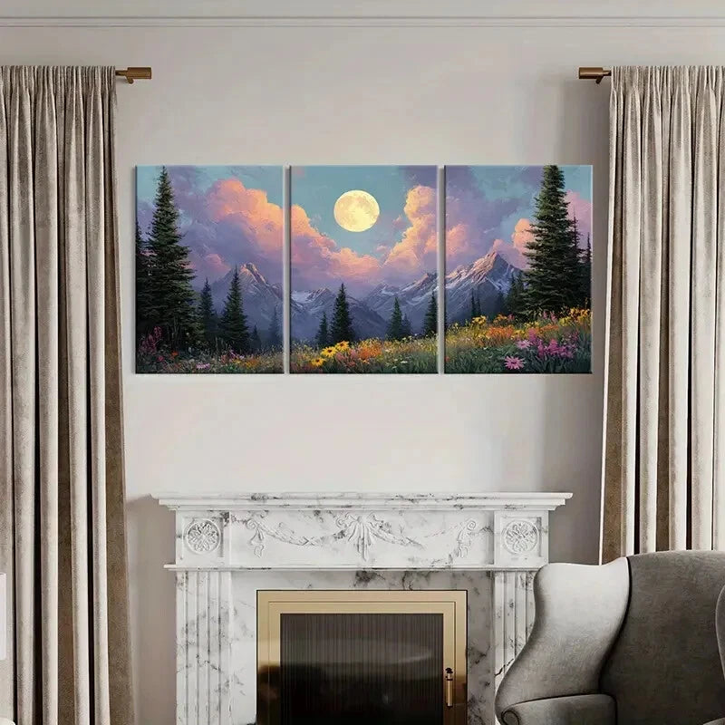 3pcs Moonlit Mountain Landscape Scenery Metal Print Ready to Hang Art