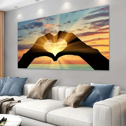 Sunset Love Hands Heart Wall Art wall canvas office home room framed 120x60cm