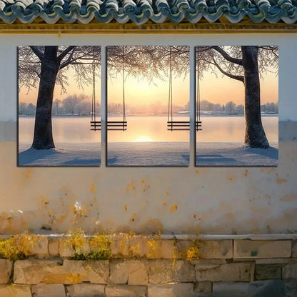 3pcs Serene Lake & Snow Scene Metal Print Ready to Hang Art