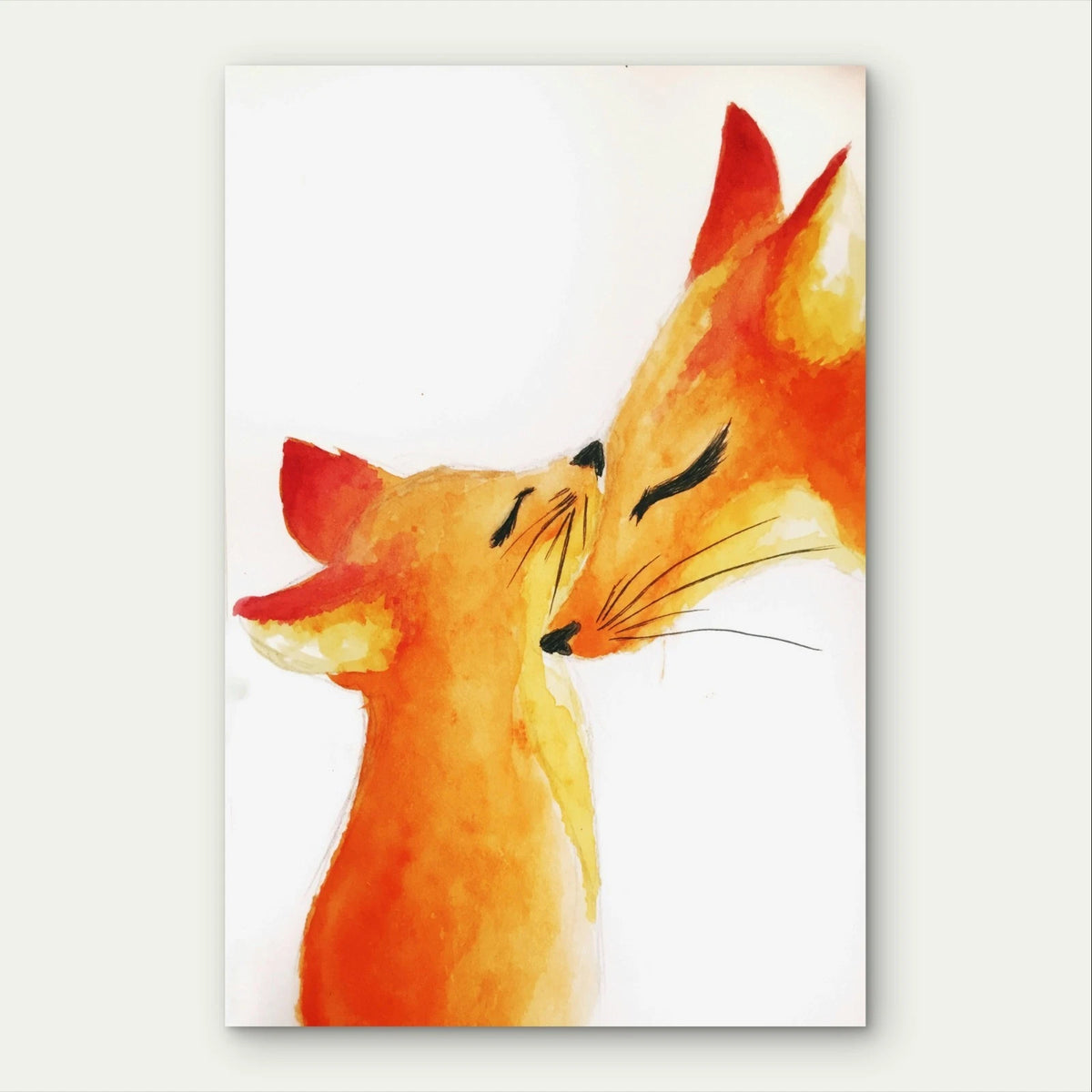 Watercolour Mother and Baby Fox Animals 40x60cm Metal Print Ready to Hang