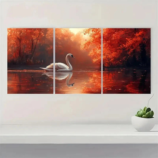 3pcs Swan Painting Print Animal Art Nature Metal Print Ready to Hang Art