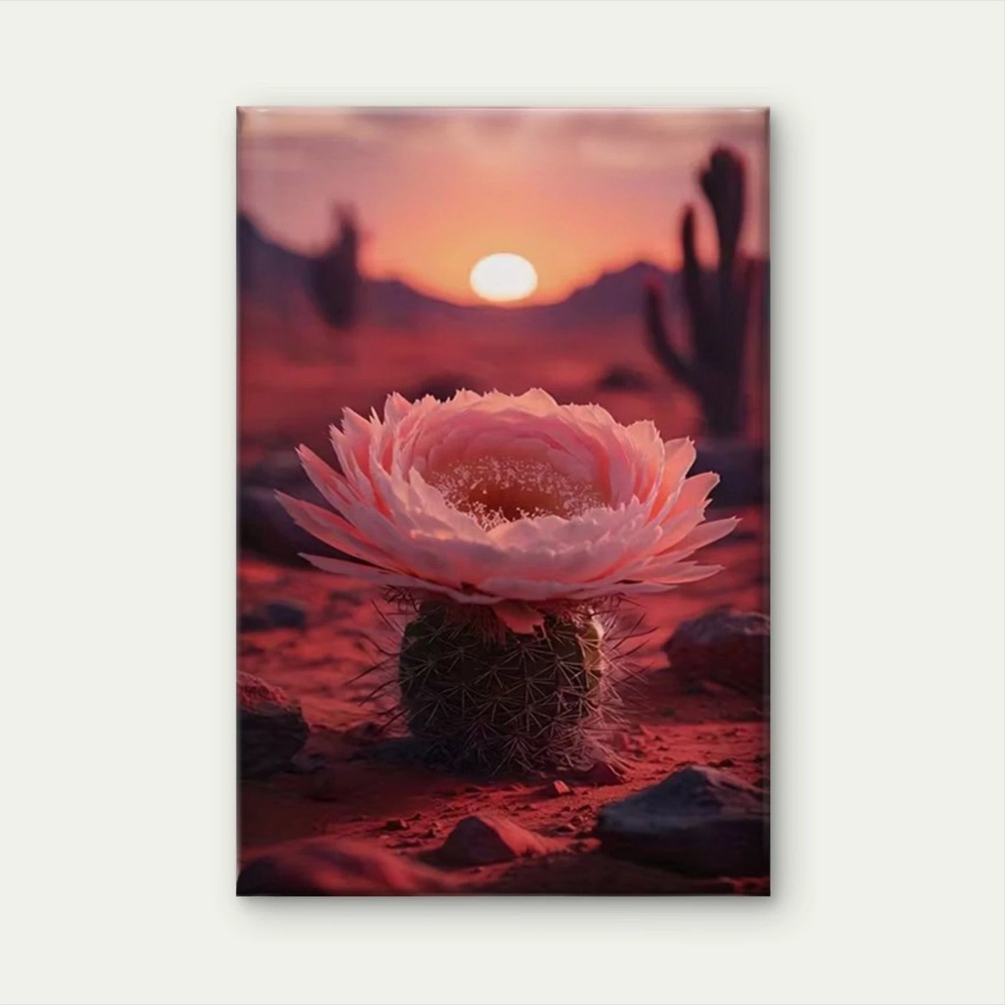 Vibrant Sunset Cactus & Blooming Flower 60x90cm Metal Print Ready to Hang