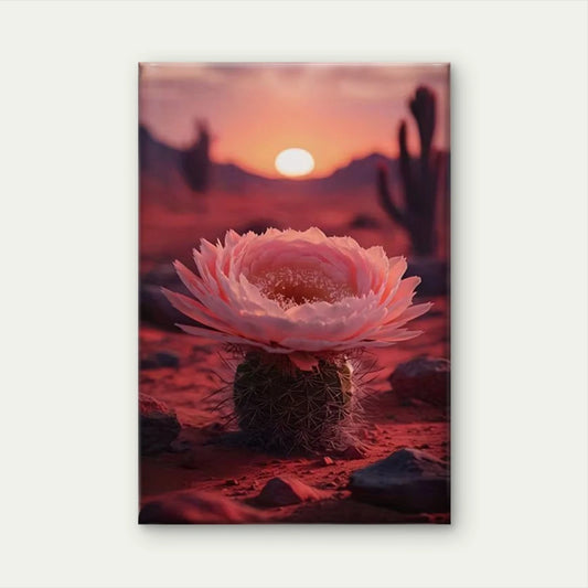 Vibrant Sunset Cactus & Blooming Flower 60x90cm Metal Print Ready to Hang