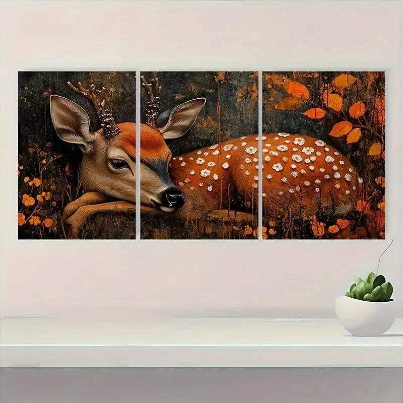 3pcs African Wildlife Deer Nature Painting Metal Print Ready to Hang Art