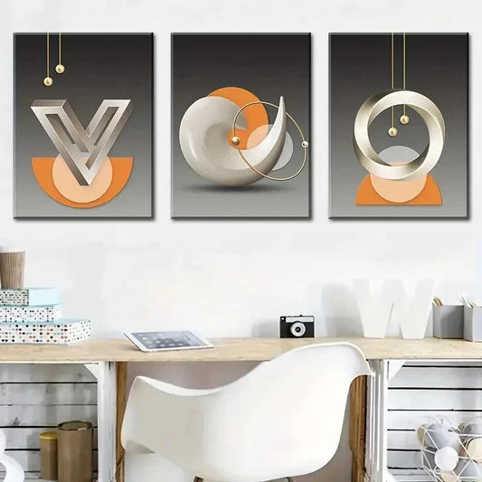 3pcs Abstract Geometric Modern Fashion Perfect Wall Art Set Canvas Framed 40x60cm - High Quality Print 100% Australian Made Wall Canvas Ready to Hang