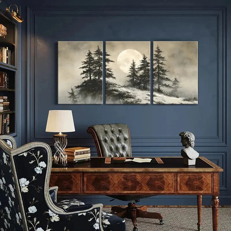 3pcs Moonlit Forest Silhouette Landscape Metal Print Ready to Hang Art