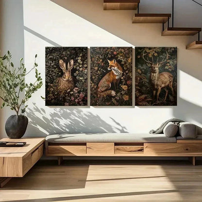3pcs Rabbit Fox & Sika Deer Paintings Wall Art Set Canvas Framed 40x60cm - High Quality Print 100% Australian Made Wall Canvas Ready to Hang