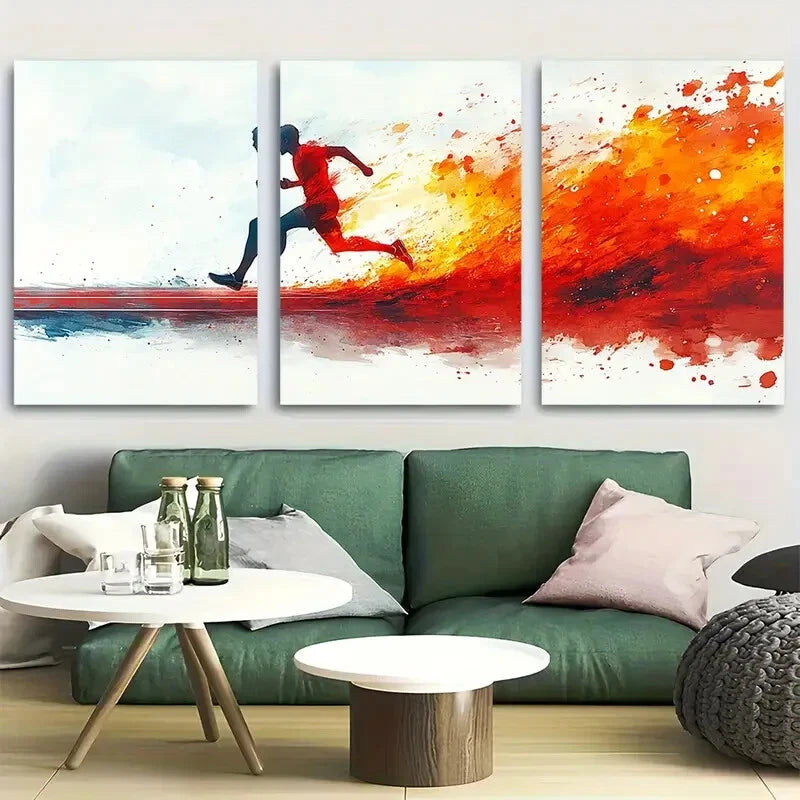 3pcs Runner Sprinting on Track Metal Print Ready to Hang Art