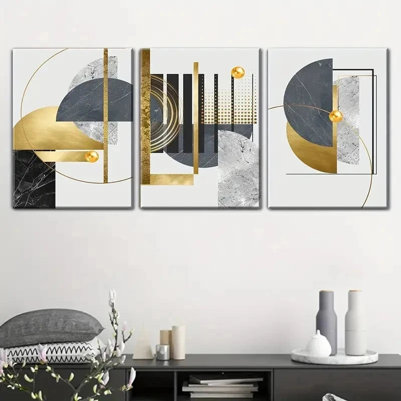 3pcs Modern Abstract Golden & Black Pecrfect Wall Art Set Canvas Framed 40x60cm - High Quality Print 100% Australian Made Wall Canvas Ready to Hang