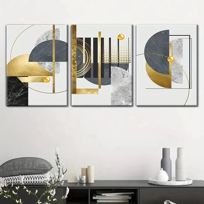 3pcs Modern Abstract Golden & Black Pecrfect Wall Art Set Canvas Framed 40x60cm - High Quality Print 100% Australian Made Wall Canvas Ready to Hang