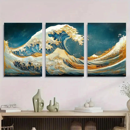 3pcs Great Wave Off Kanagawa Panoramic Metal Print Ready to Hang Art