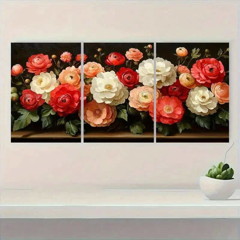 3pcs White Hydrangea & Mixed Ranunculus Metal Print Ready to Hang Art