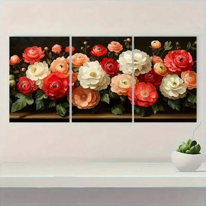3pcs White Hydrangea & Mixed Ranunculus Metal Print Ready to Hang Art