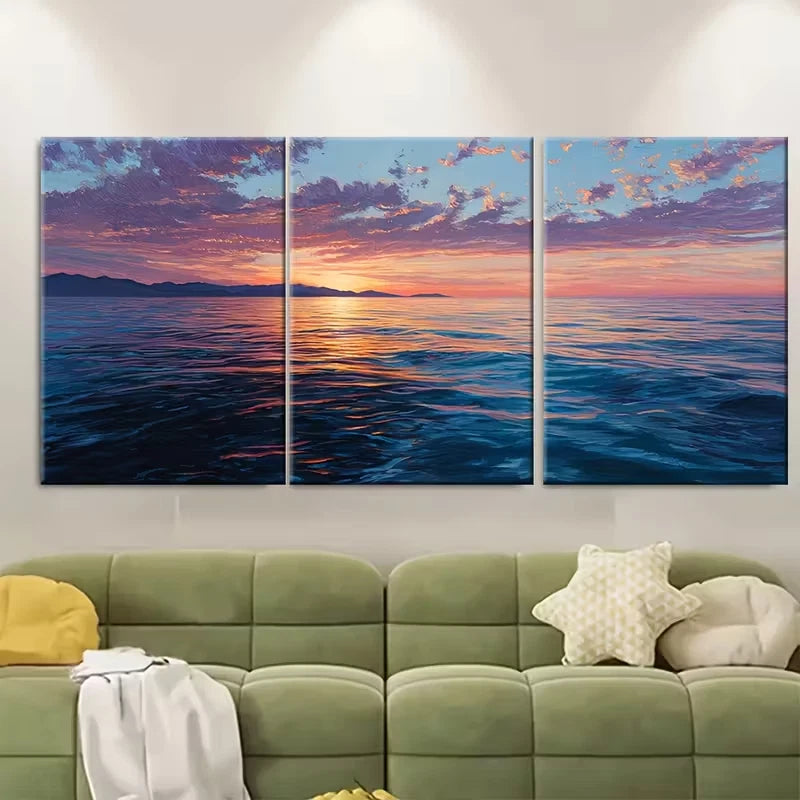 3pcs Sea Sunset. Original Seascape Painting Metal Print Ready to Hang Art