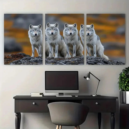 3pcs Distant View of Wolves in Nature Scene Metal Print Ready to Hang Art