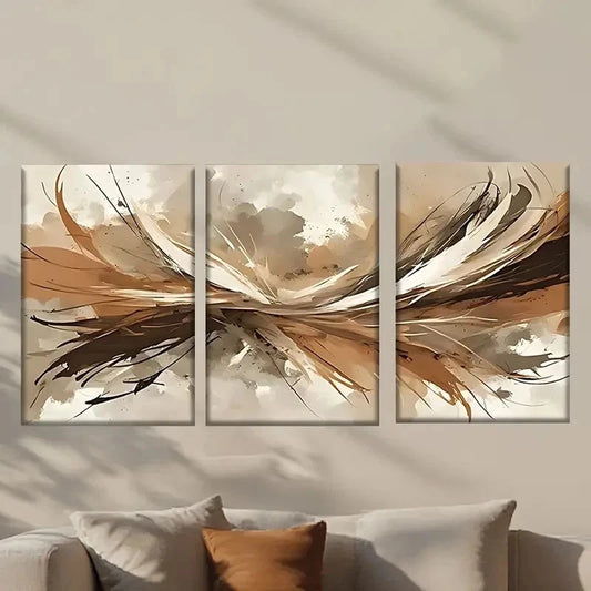3pcs Beige & Brown Bird with Feathers Wall Art Set Canvas Framed 40x60cm - High Quality Print 100% Australian Made Wall Canvas Ready to Hang