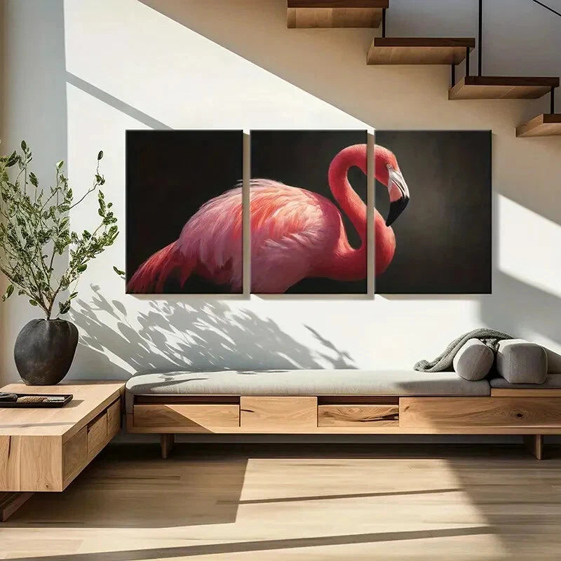 3pcs Artistic Elegant Flamingo Vibrant Colors Metal Print Ready to Hang Art