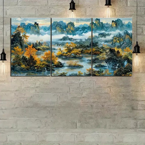3pcs Chinese Style Landscape Painting Canvas Framed 60x90 cm - High Quality Print 100% Australian Made Wall Canvas Ready to Hang