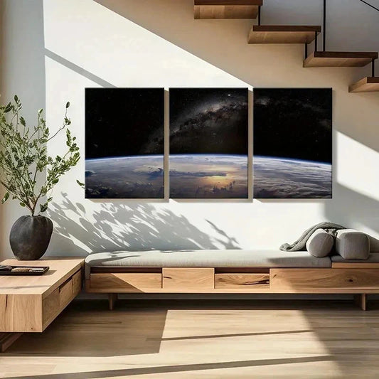 3pcs Outer Space Galaxy Planet Dark Universe Wall Art Set Canvas Framed 40x60cm - High Quality Print 100% Australian Made Wall Canvas Ready to Hang