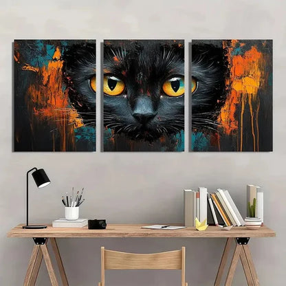 3pcs Dynamic Abstract Vibrant Black Cat Wall Art Set Canvas Unframed - High Quality Print 100% Australian Made Wall Canvas