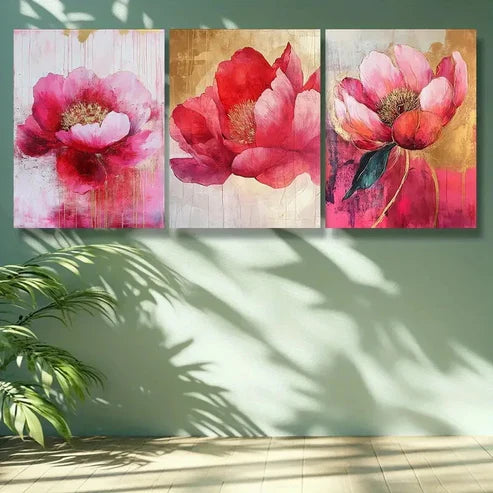 3pcs Pink Peony Flowers Wall Art Set Canvas Unframed - High Quality Print 100% Australian Made Wall Canvas