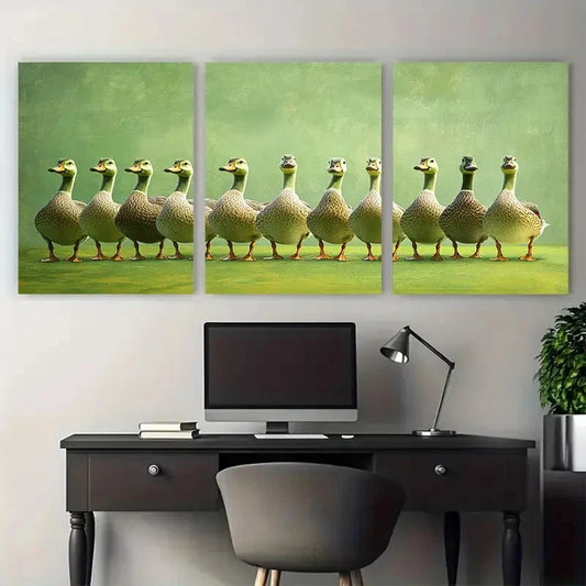 3pcs Silly Goose Funny illustration Wall Art Set Canvas Framed 60x90cm - High Quality Print 100% Australian Made Wall Canvas Ready to Hang
