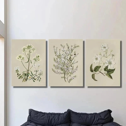 3pcs Botanical Art Painting Retro Flowers Plants Metal Print Ready to Hang Art