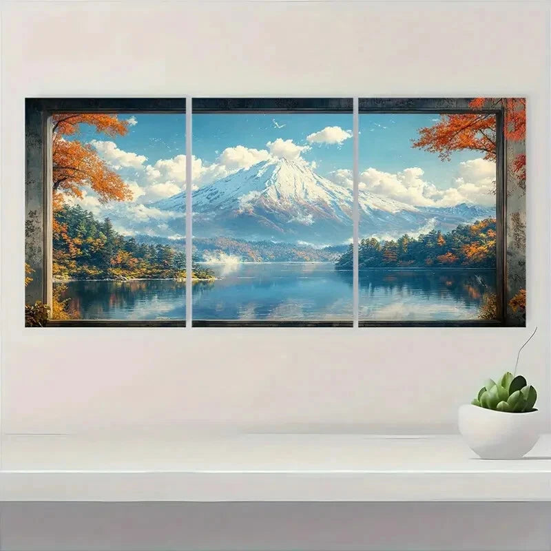 3pcs Mount Fuji Snowfall & Autumn Reflections Metal Print Ready to Hang Art