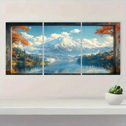 3pcs Mount Fuji Snowfall & Autumn Reflections Metal Print Ready to Hang Art