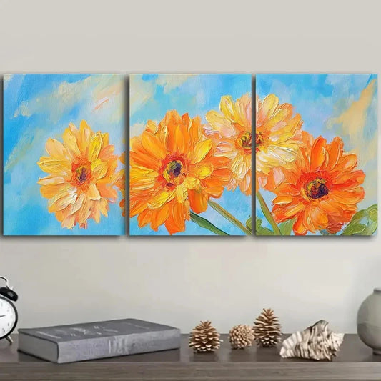 3pcs Luxurious Daisies Wall Art Painting Metal Print Ready to Hang Art