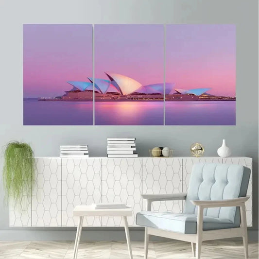 3pcs Sydney Opera House Aesthetic Painting Wall Art Set Canvas Framed 60x90cm - High Quality Print 100% Australian Made Wall Canvas Ready to Hang