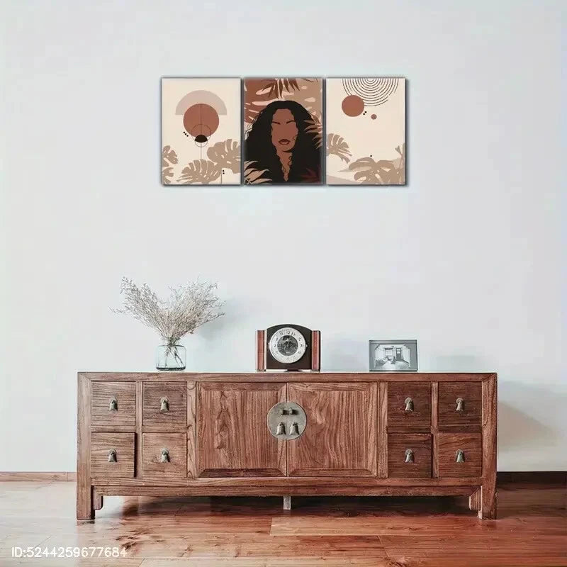 3pcs Tropical Plant Leaves Print Exquisite Female Metal Print Ready to Hang