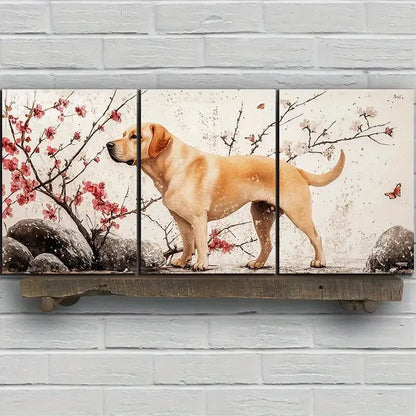 3pcs Dog & Cherry Blossom Modern Metal Print Ready to Hang Art