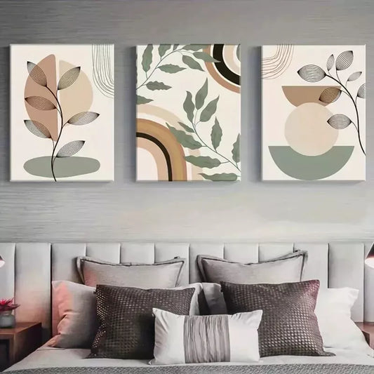 3pcs Minimalist Botanical Geometric Print  Wall Art Set Canvas Framed 50x70cm - High Quality Print 100% Australian Made Wall Canvas Ready to Hang