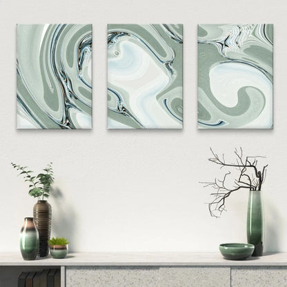 3pcs Modern Abstract Sage Green and White Fluid Wall Art Set Canvas Framed 40x60cm - High Quality Print 100% Australian Made Wall Canvas Ready to Hang