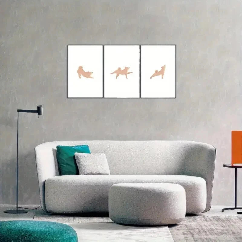 3pcs Minimalist Shiba Inu Yoga Canvas Art Prints Metal Print Ready to Hang Art