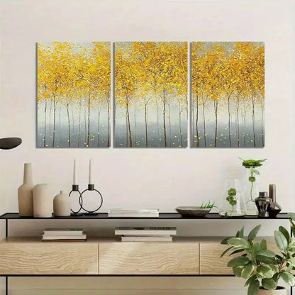 3pcs Painting of Yellow Leaves on Trees Metal Print Ready to Hang Art