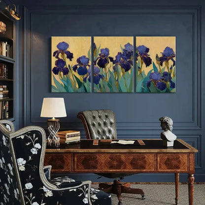 3pcs Abstract Iris Flowers Textured Painting Metal Print Ready to Hang Art