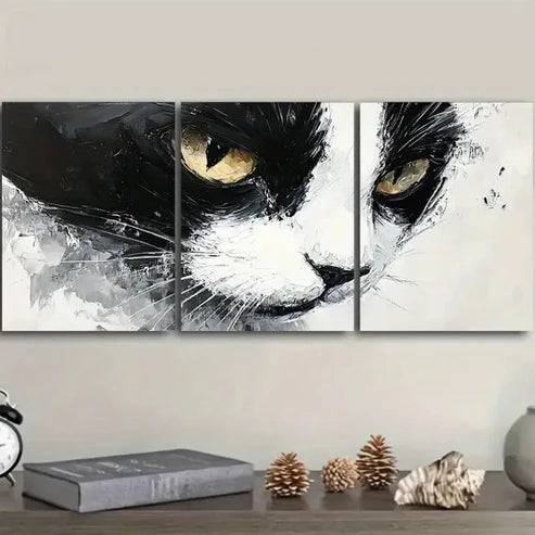 3pcs Black and White Tuxedo Cat Wall Art Set Canvas Unframed - High Quality Print 100% Australian Made Wall Canvas