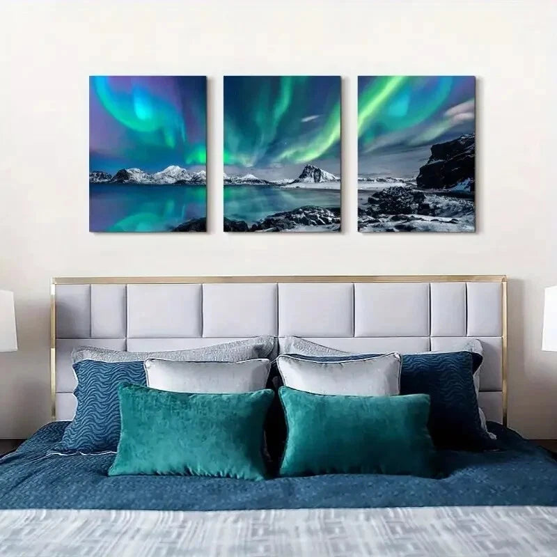3pcs Aurora Vibrant Northern Lights Scenery Metal Print Ready to Hang Art