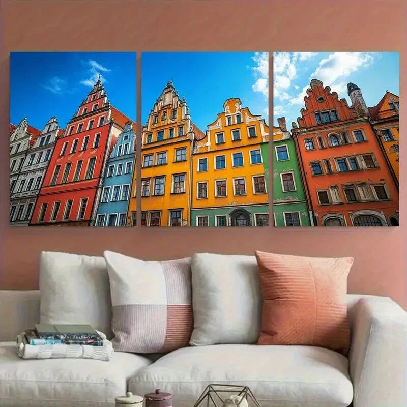3pcs Wroclaw Poland Architecture Against Blue Sky Metal Print Ready to Hang Art
