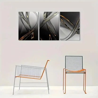 3pcs Black White and Golden Modern Painting Metal Print Ready to Hang Art